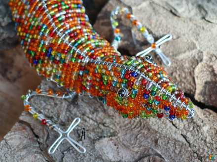 GECKO 33 cm bunt aus Draht & Perlen