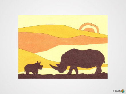 Grußkarte RHINOS & SONNENUNTERGANG