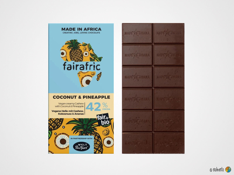 fairafric Bio Vegane Helle mit Cashew, Kokosnuss & Ananas 42 % (80 g)