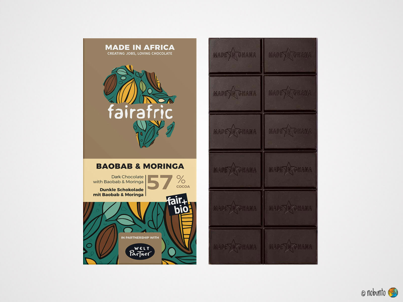 fairafric Bio Zartbitter-Schokolade Baobab & Moringa 57 % (80 g)