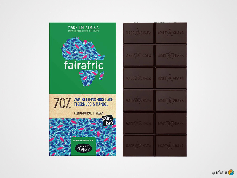 fairafric Bio Zartbitter-Schokolade Tigernuss & Mandel 70 % (80 g)