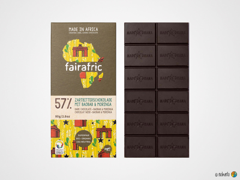 fairafric Bio Zartbitter-Schokolade Baobab & Moringa 57 % (80 g)