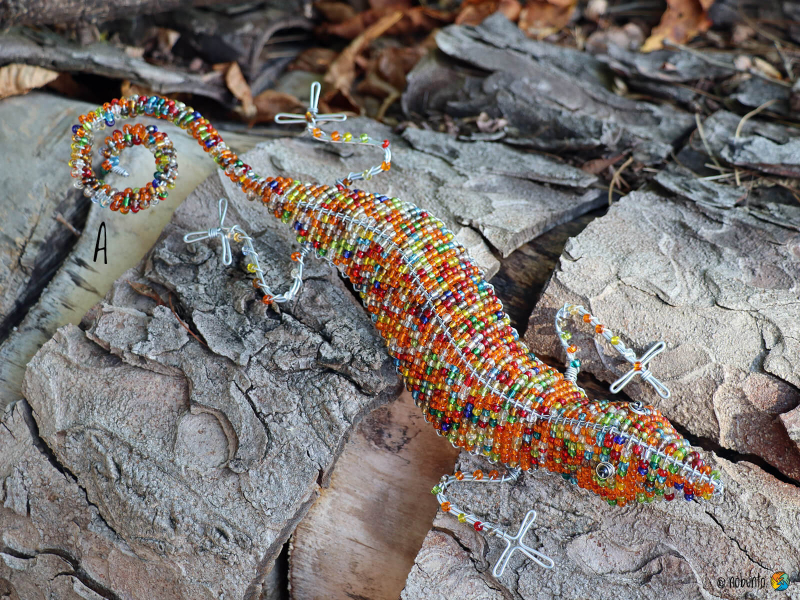 GECKO 33 cm bunt aus Draht & Perlen