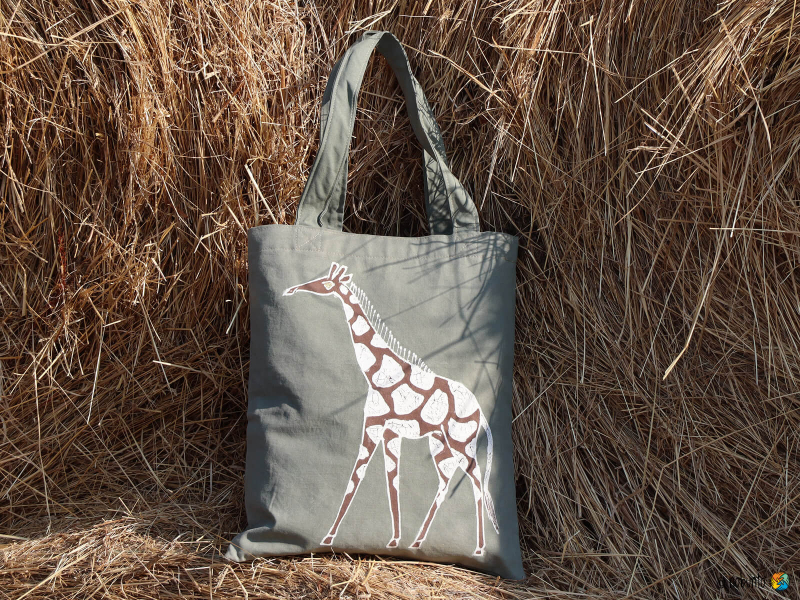 Stoffbeutel SAFARI GIRAFFE EARTH handbemalt